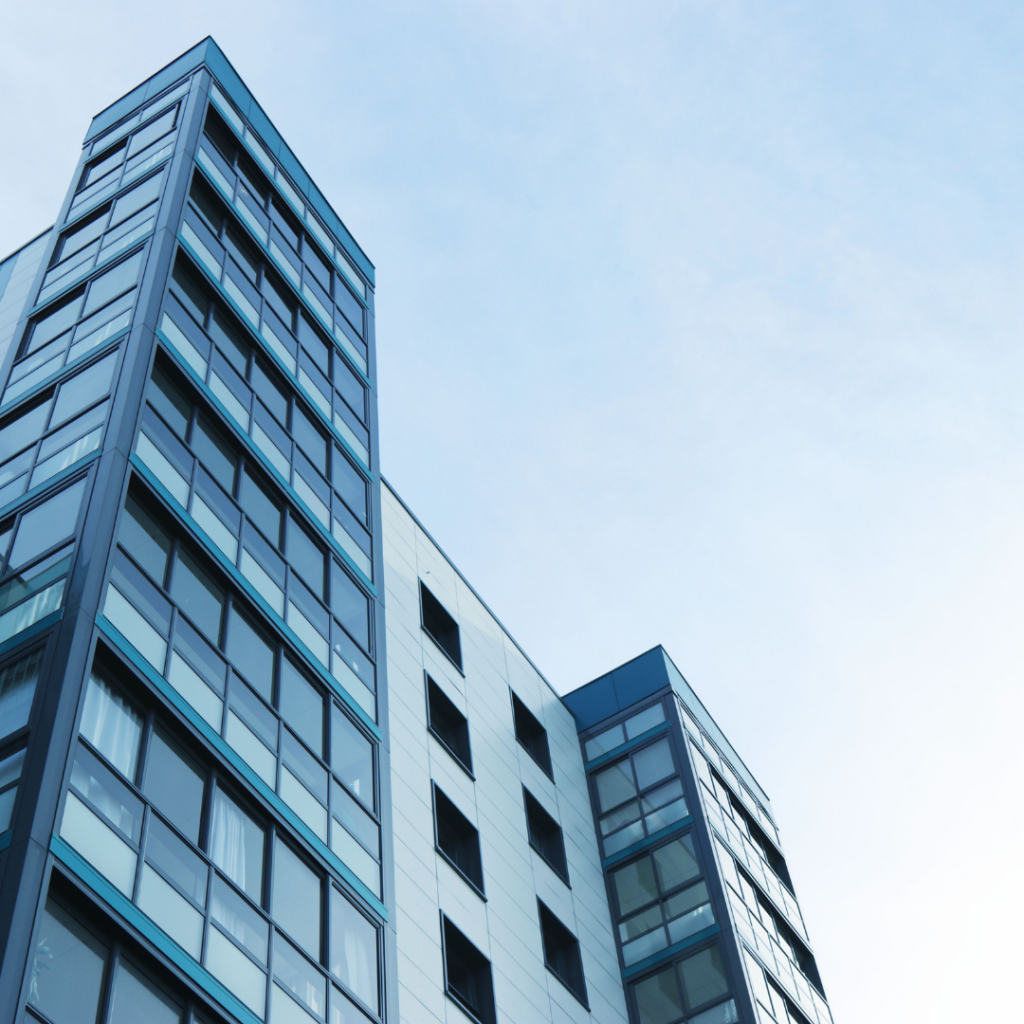 image of a tower block of flats, potentially a student accommodation block 